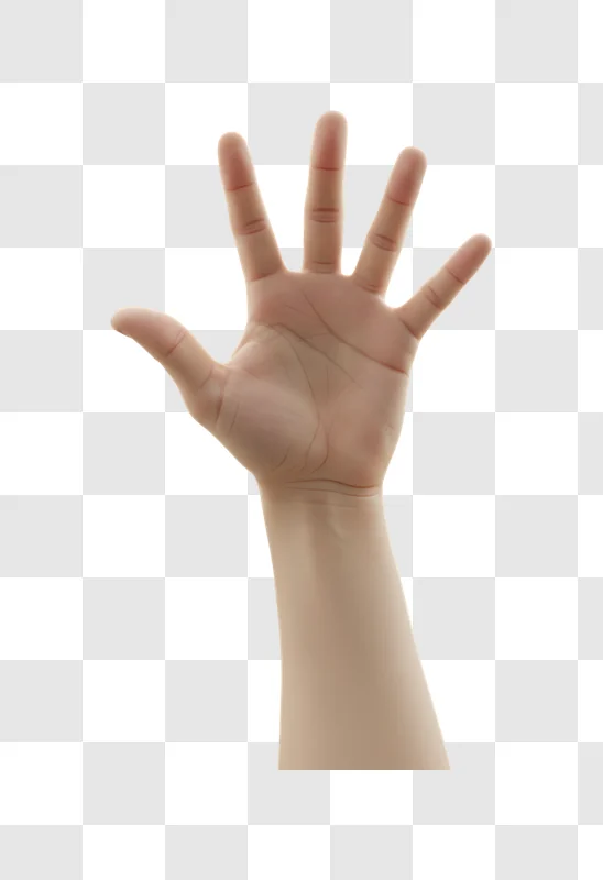 human hand showing five fingers raised up against edited