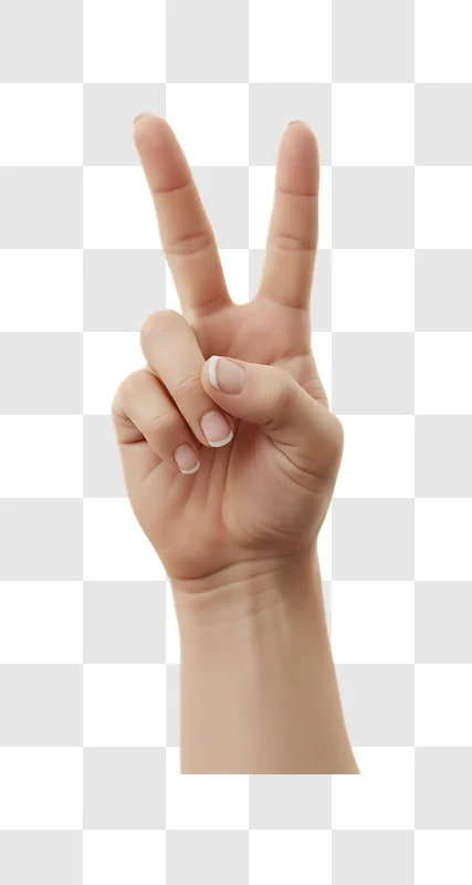 human hand showing the number two with index and middle fingers raised edited