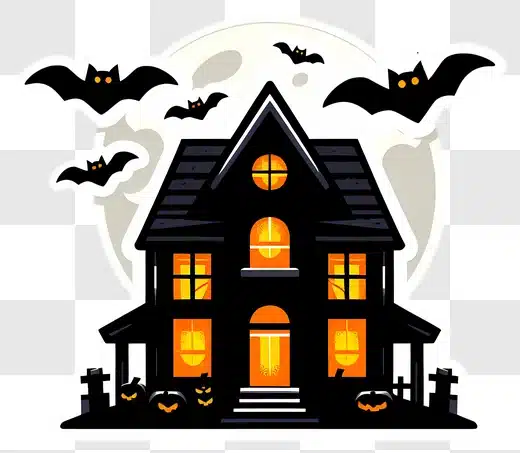 illustration of a scary haunted house with bats edited
