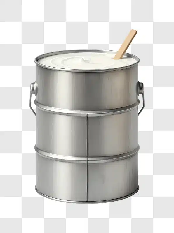 large metal container filled with white substance and wooden stirrer edited