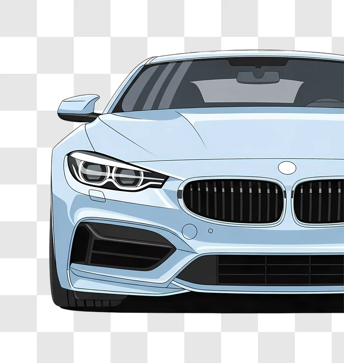 light blue sport sedan front view illustration