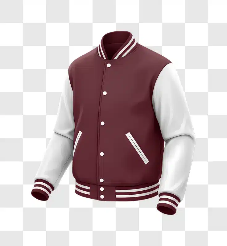 maroon and white letterman jacket with ribbed cuffs edited