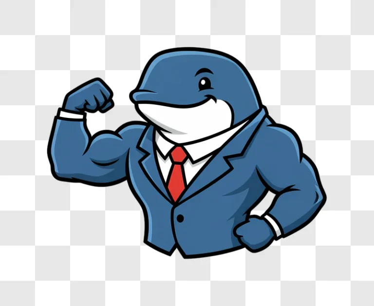 mascot dolphin in a business suit flexing biceps edited