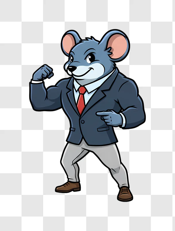 mascot mouse character flexing biceps in business suit edited