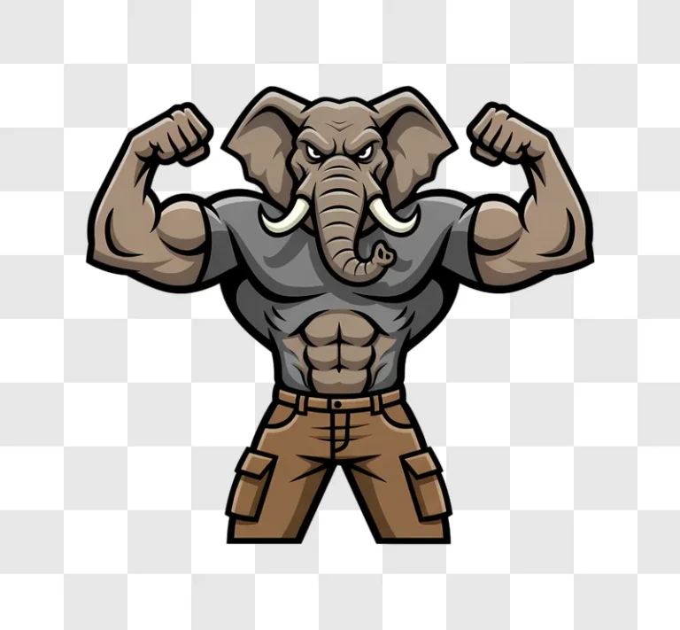 mascot of a muscular elephant flexing its biceps edited