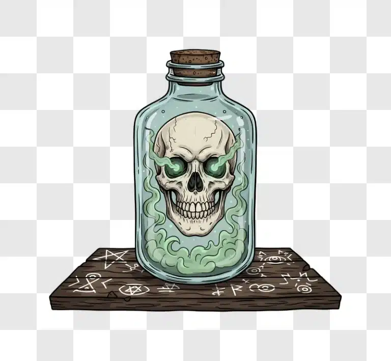 mysterious potion bottle with skull and smoke edited