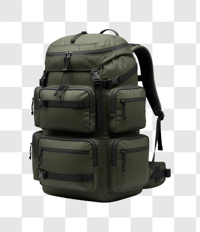 olive green tactical backpack with multiple pockets and straps edited