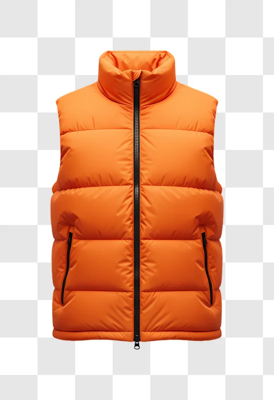 orange puffer vest front view isolated on white background edited