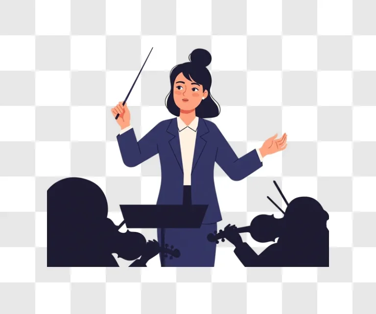 orchestra conductor leading musicians with a baton edited