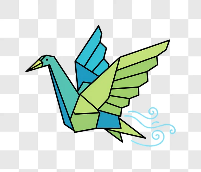 origami bird flying with blue and green colors edited