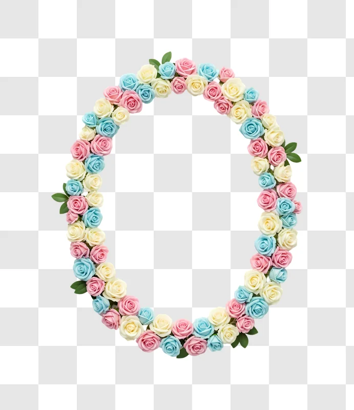 oval frame of pastel roses against brown edited