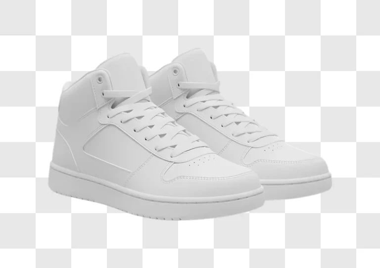 pair of white high top sneakers isolated on white background edited