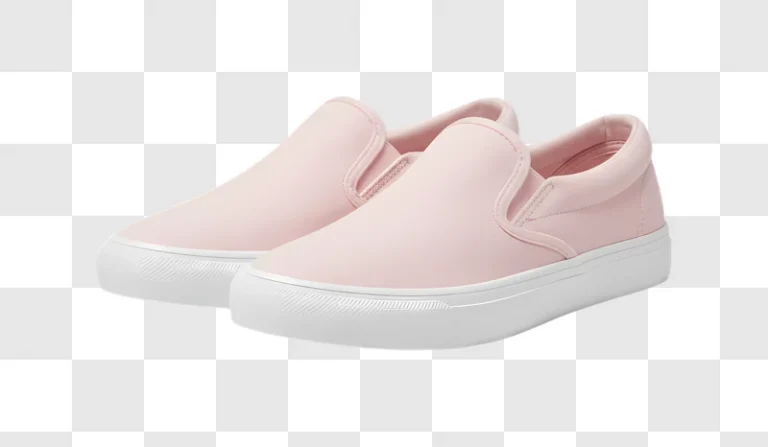 pair of pink slipon canvas sneakers with white soles edited