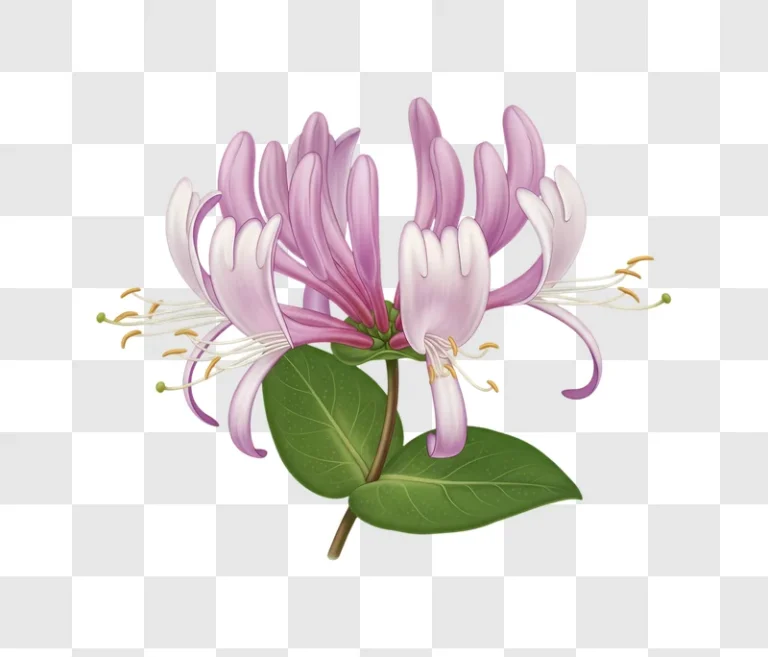 pink honeysuckle flowers with green leaves edited