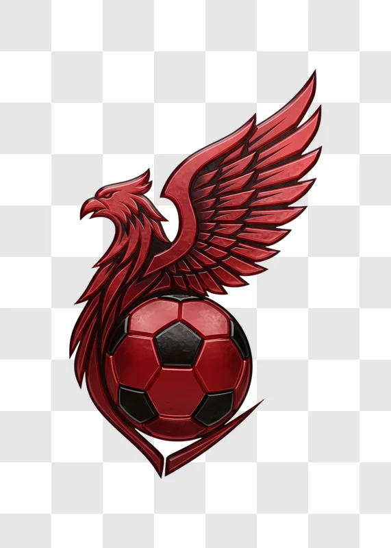 red phoenix bird holding soccer ball emblem edited