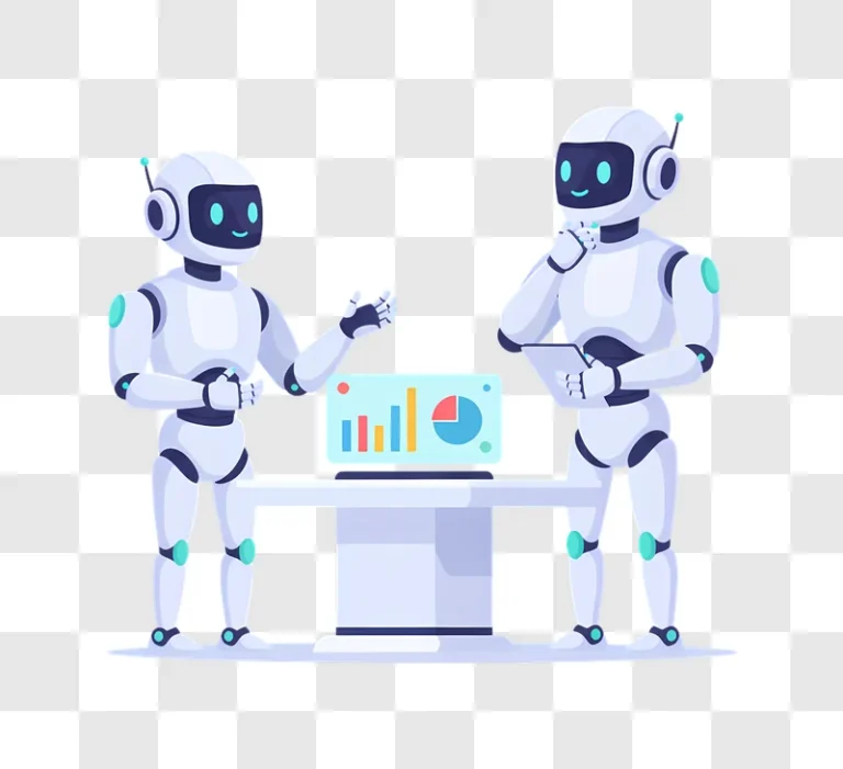 robots analyzing data on a laptop screen edited
