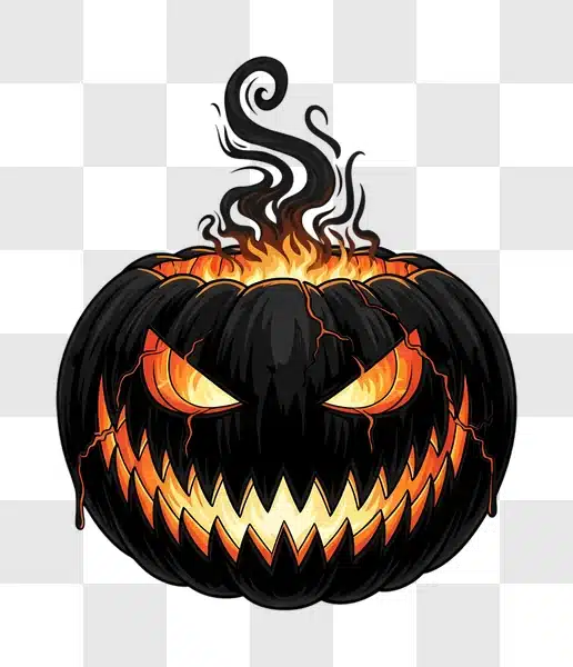 scary black jack o lantern with fire and evil face edited