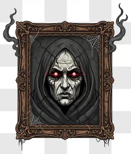 scary grim reaper portrait in ornate frame
