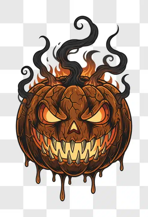 scary jack o lantern halloween pumpkin with flames and dripping edited