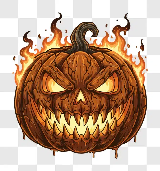 scary jack o lantern pumpkin on fire halloween illustration edited