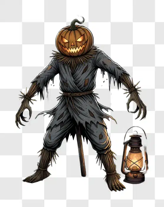 scary jack o lantern scarecrow with lantern edited