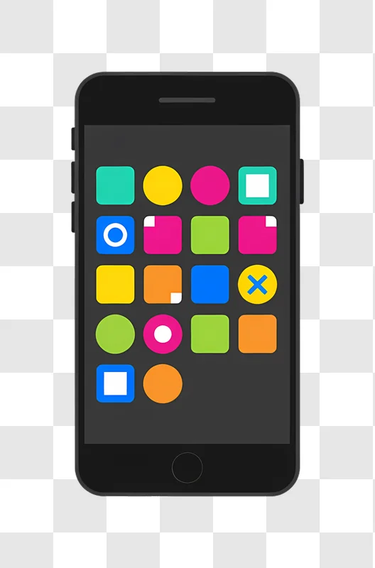 smartphone with colorful app icons on dark screen edited