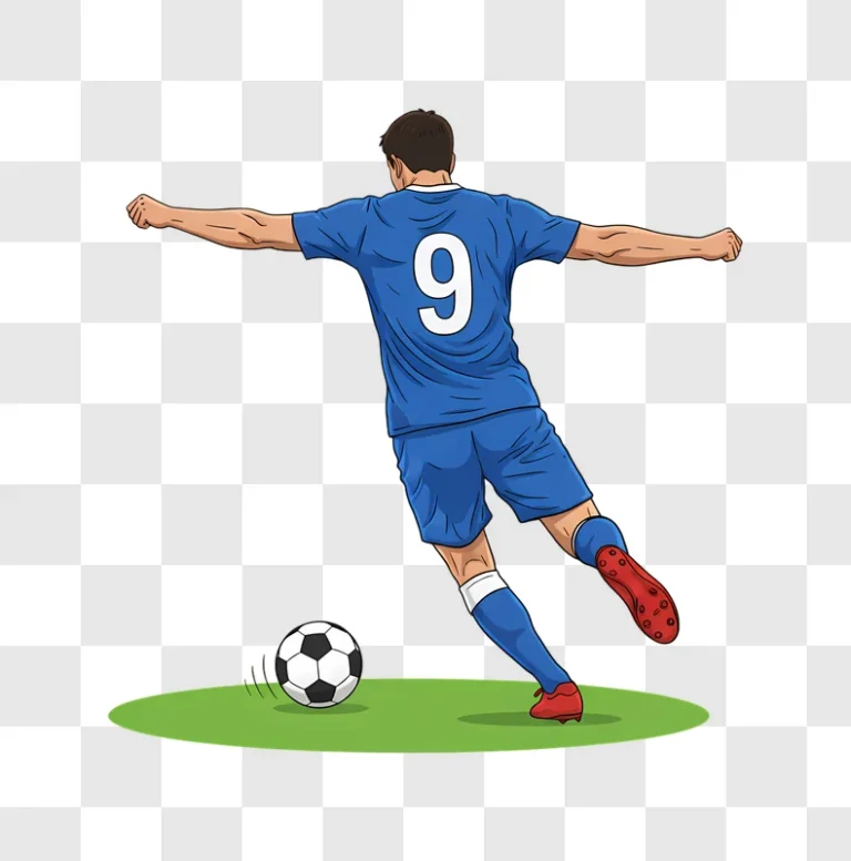 soccer blue player kicking ball action shot edited