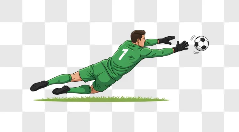 soccer goalkeeper diving to save ball action shot edited