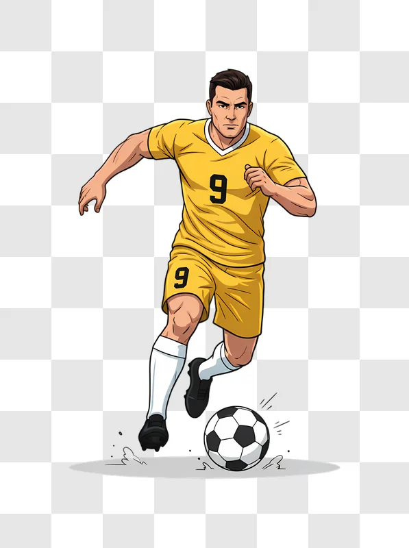 soccer player dribbling ball in yellow jersey edited
