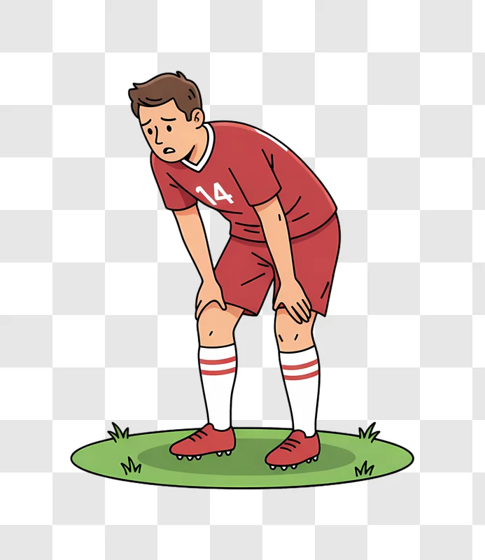 soccer player exhausted after intense game or training session edited