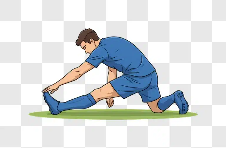 soccer player stretching hamstring before game on field edited