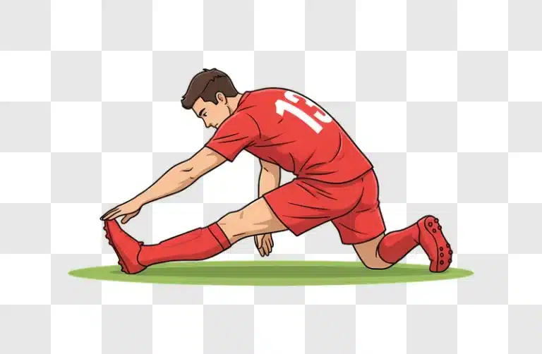 soccer player stretching hamstring on field edited