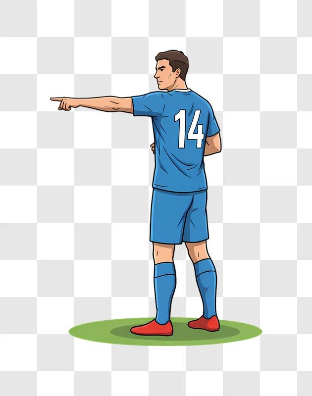 soccer player in blue uniform pointing forward edited