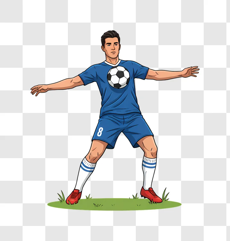 soccer player in blue uniform ready to kick ball edited