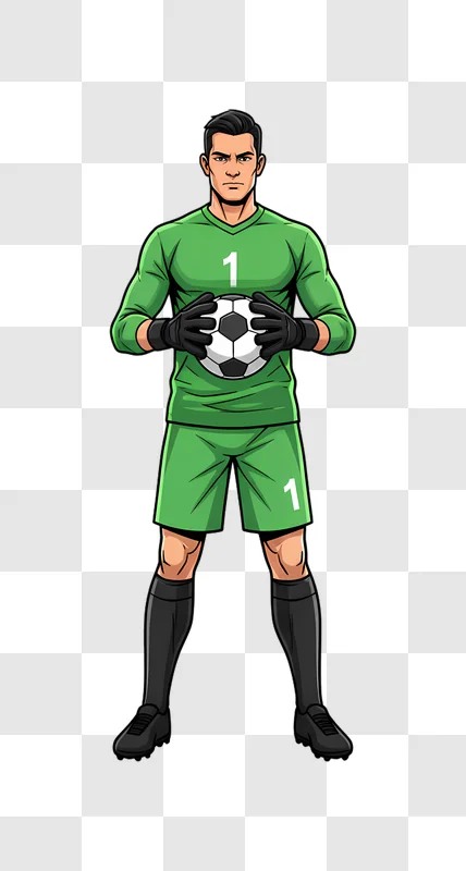 soccer goalkeeper holding a ball in green uniform edited