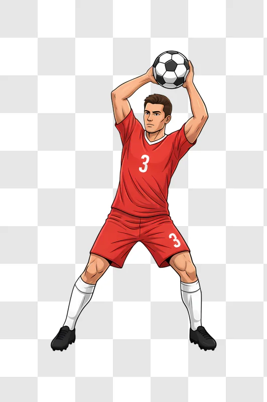 soccer goalkeeper in red uniform throwing the ball edited