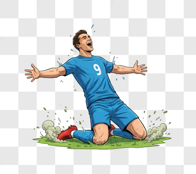 soccer player celebrating a goal with arms outstretched in triumph edited