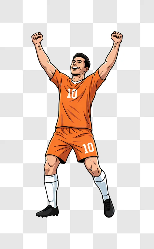 soccer player celebrating victory with arms raised high edited