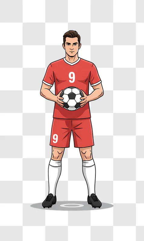 soccer player holding a ball in a red uniform edited