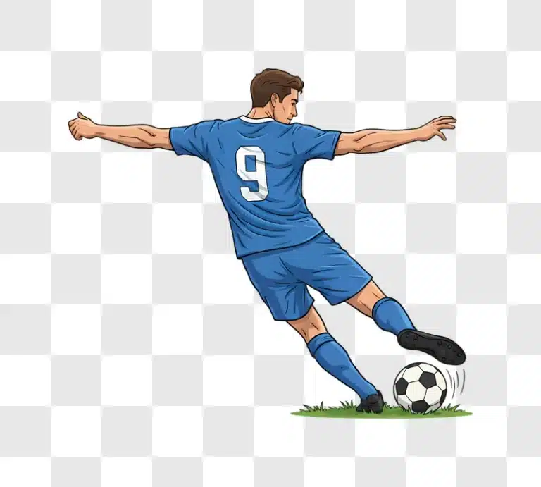 soccer player kicking a ball with focus and determination edited