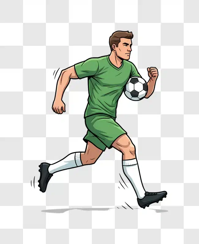 soccer player running with ball green uniform white socks edited