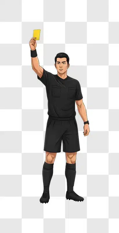 soccer referee showing a yellow card during a match edited