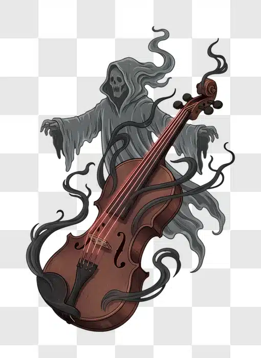 spooky grim reaper playing a violin edited