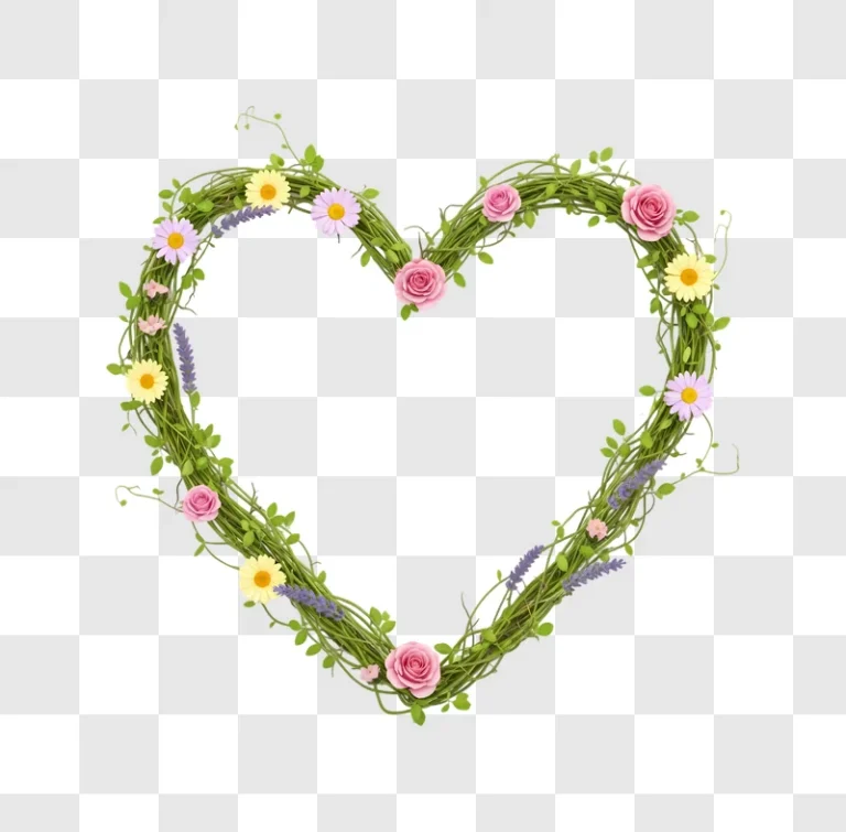 spring floral heart wreath on transparent background edited