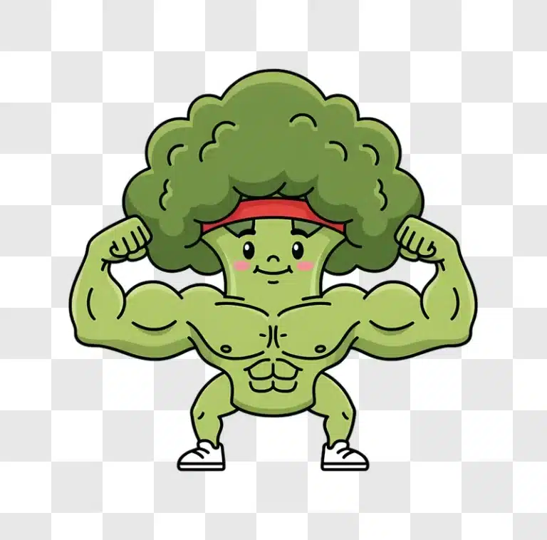 strong broccoli character flexing muscles cartoon edited