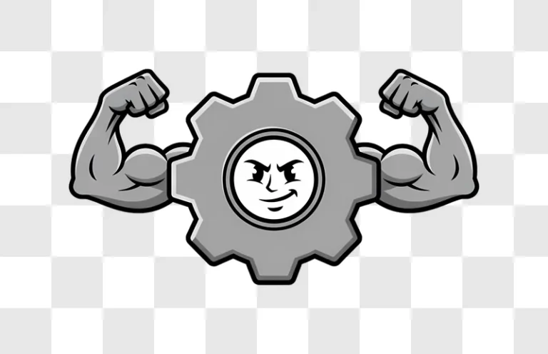 strong gear mascot flexing biceps cartoon edited