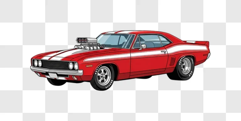 stylized red muscle car with supercharger