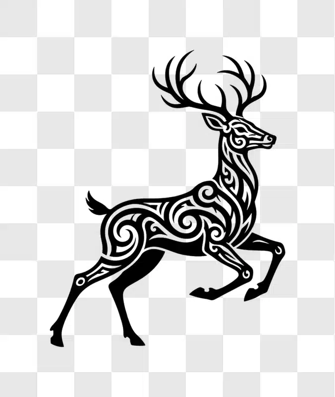 tribal deer illustration with intricate swirl patterns edited