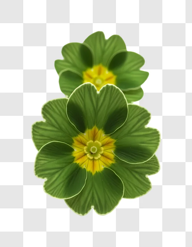 two green primrose flowers with yellow center edited