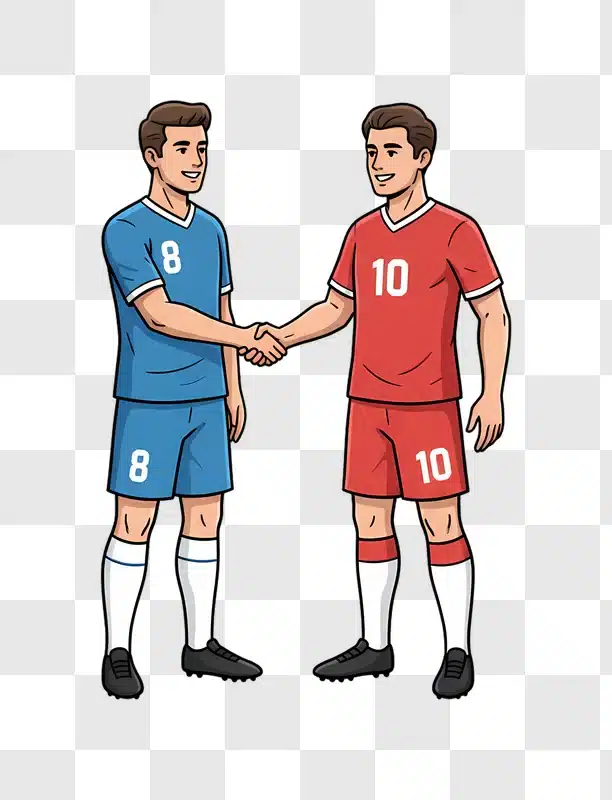 two soccer players shaking hands after a game edited